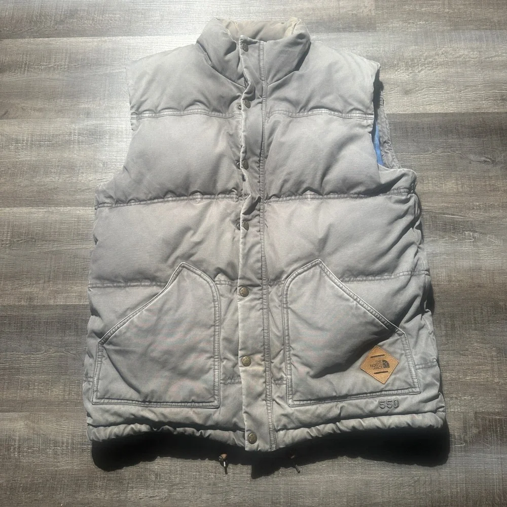 VTG The North‎ Face 550 Down Puffer Vest Mens Medium Grey Flannel Lined Heritage